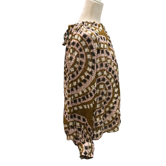 Marie Oliver Jenna Silk Blend Tapenade Mosaic Print Tie Back Blouse - M - Picture 8 of 15